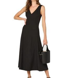 ASTR The Label Dress Womens XL Black Sleeveless V Neck Midi Fit Flare A Line